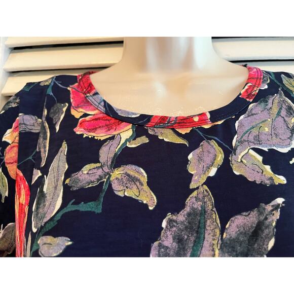 Eloges navy floral pocket tunic/dress M 3/4 sleeve fall colors retro boho knit - Picture 3 of 4